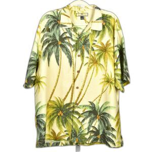 Tommy Bahama Palm Tree Print Silk Button Down Camp Shirt Size Lg